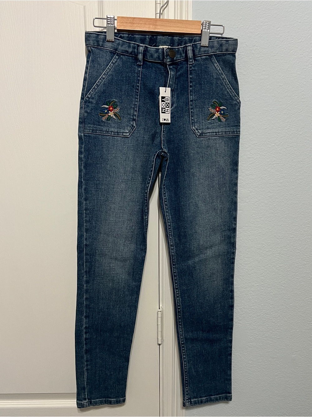 Bonton Kids Blue Denim Jeans with Embroidered Details